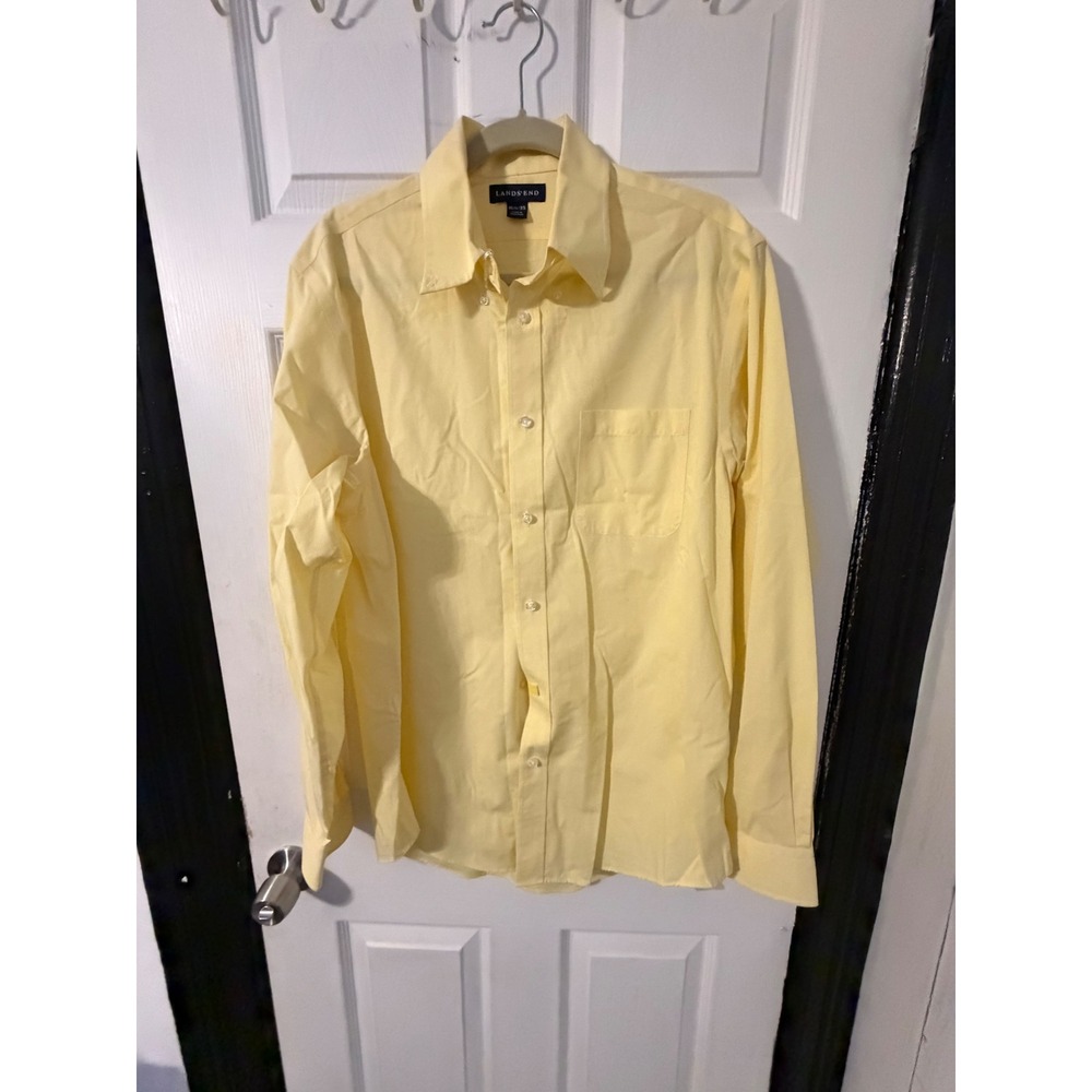 Lands End Mens Yellow Micro Check Long Sleeve Button Down Shirt 15.5 35